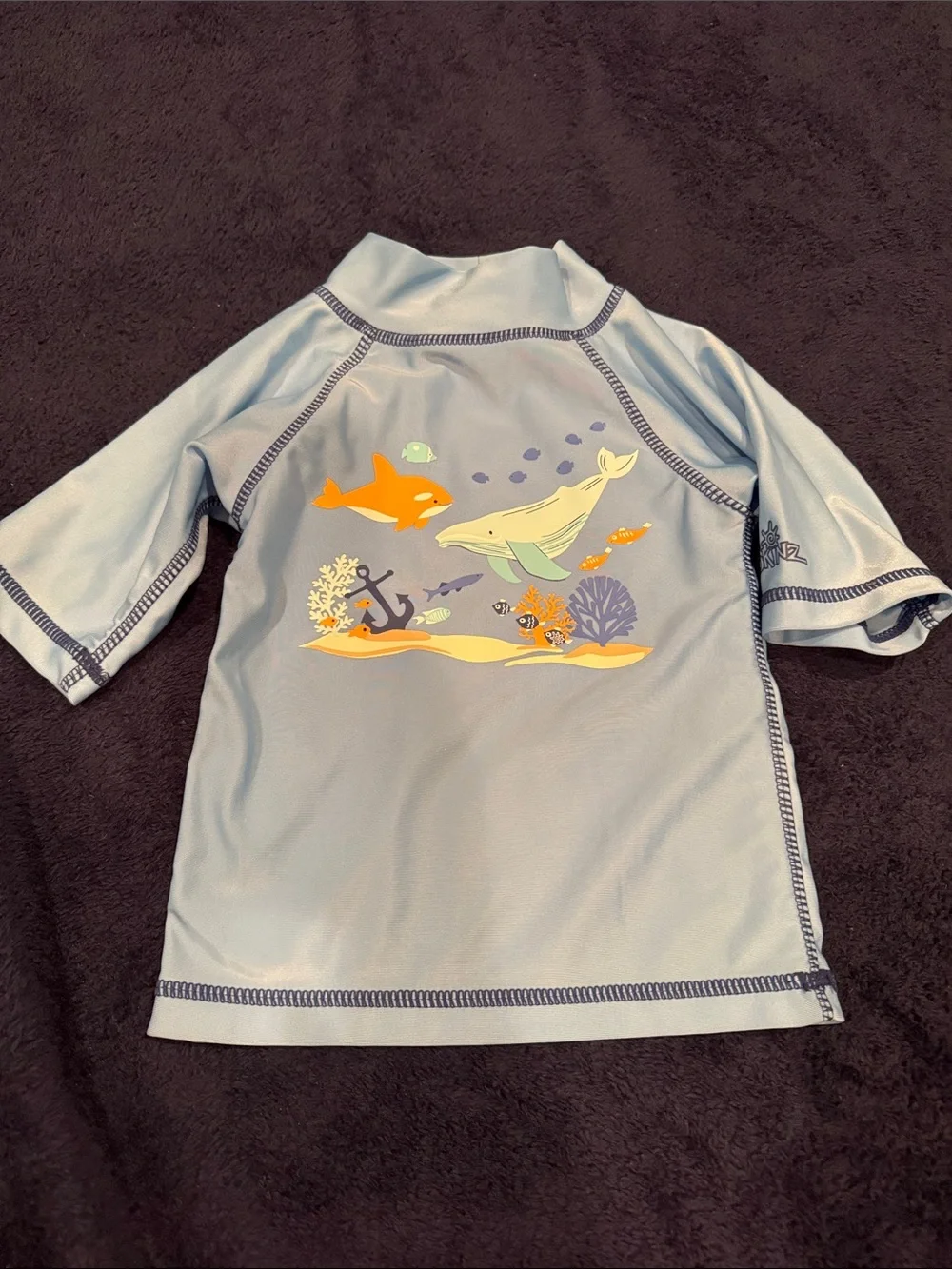 Light Blue Kids Rash Guard Swim Shirt with Whale & Fish Graphic